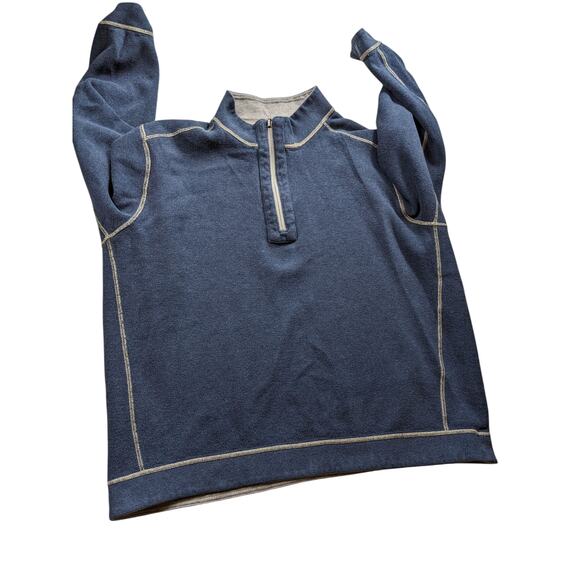 Tommy Bahama Mens Large Reversible 1/4 Zip Pullover Sweatshirt Blue Gray Sweater - Picture 6 of 10